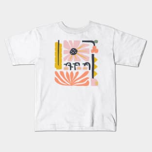 Fun abstract flower garden - Peach and Yellow Kids T-Shirt